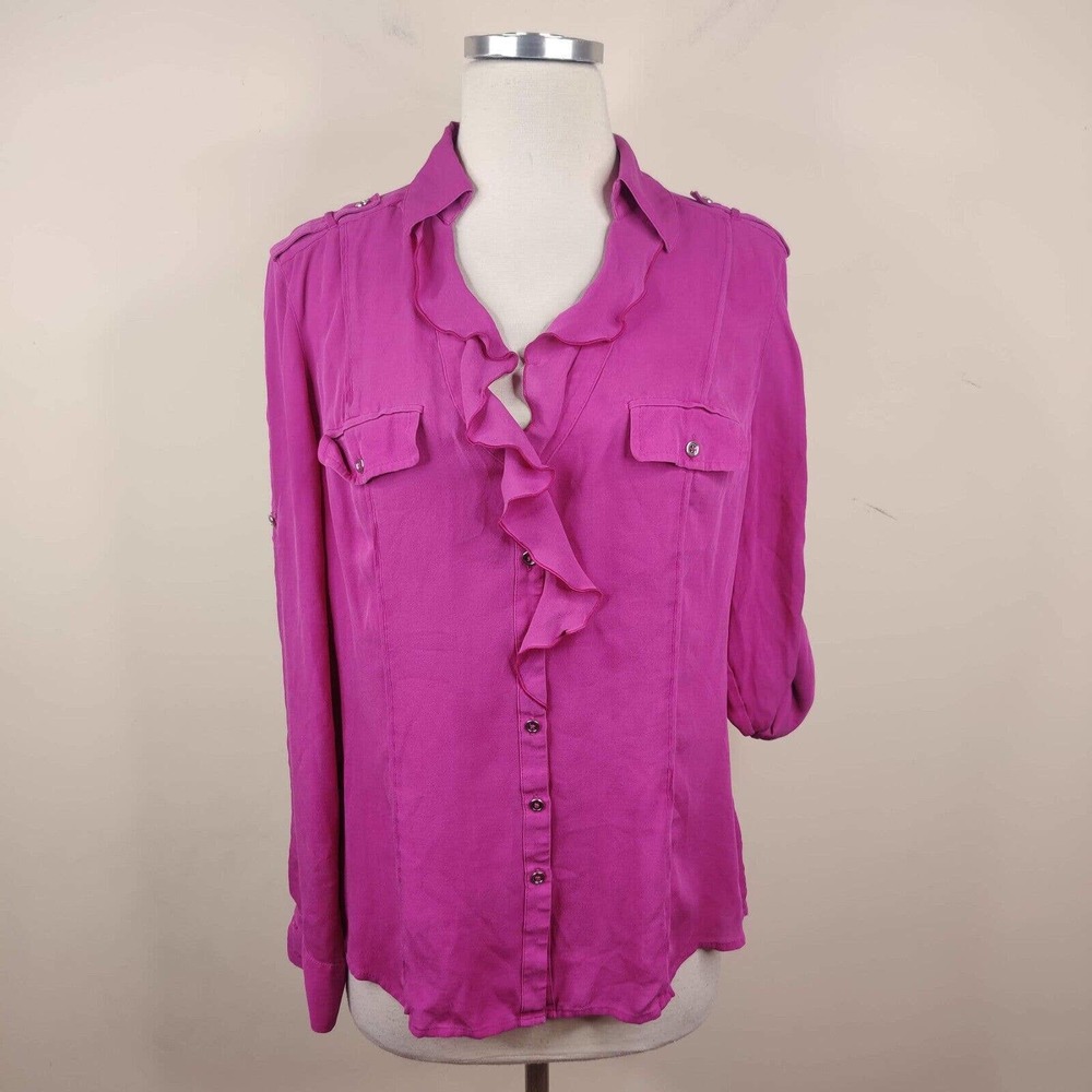 White House Black Market Silk Top  Button Up Ruffled